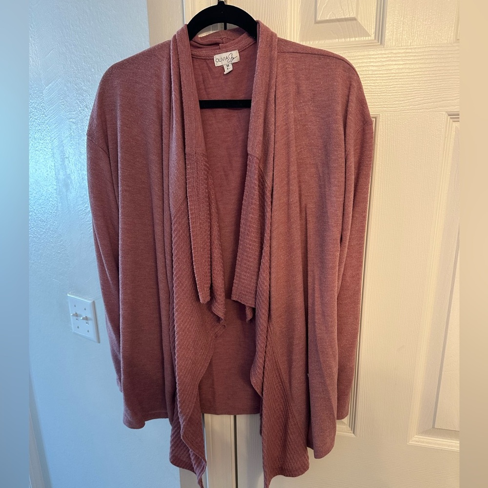 Pink Cardigan with Waffle Knit detail on the front opening